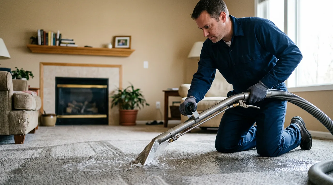Water damage restoration technician working near Volga, IA